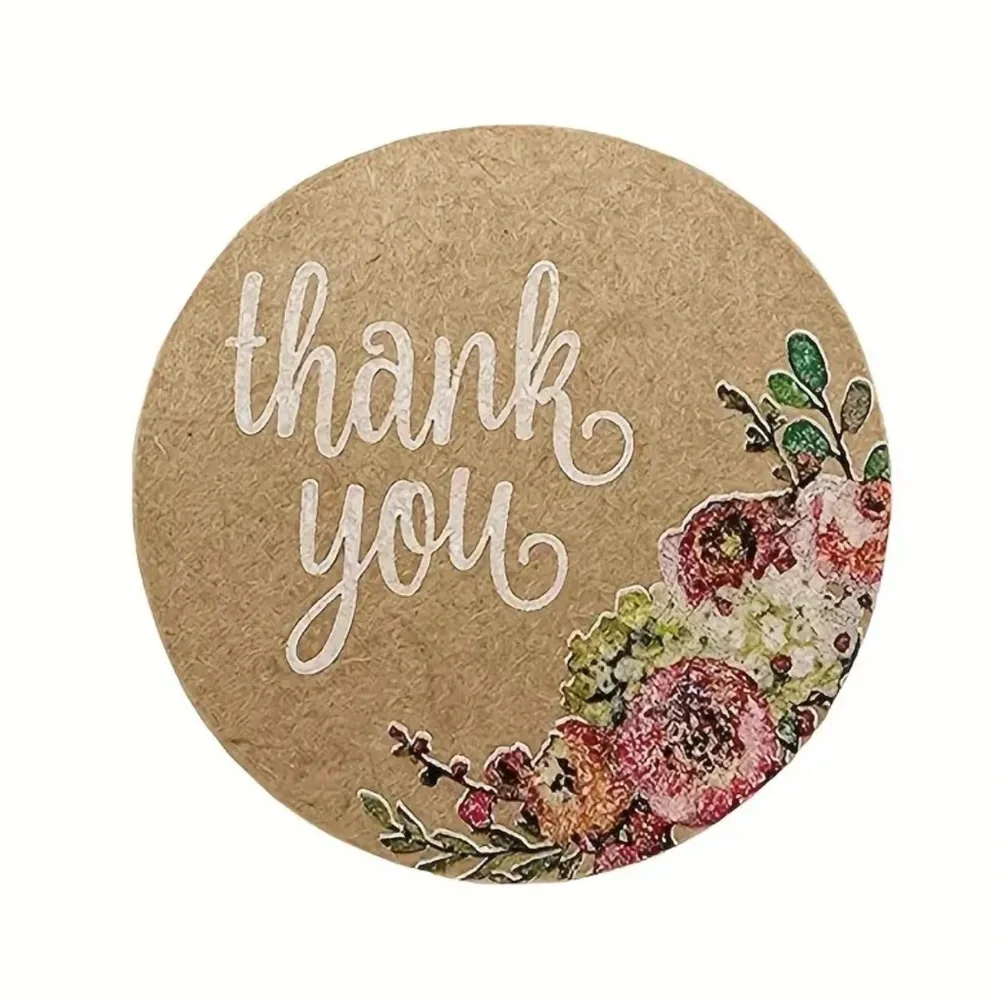 500pcs Kraft Paper Floral Thank You Stickers - Picture 4 of 5